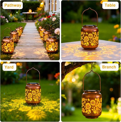 Solar Lanterns Outdoor Waterproof, Sunflower Gifts for Women Grandma Mom, Hanging Solar Lights for Backyard Porch Patio Table Yard Balcony Lawn Pathway, Mothers Day Gifts