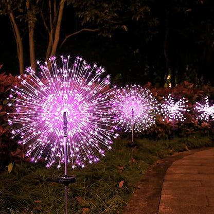 JJGoo Solar Firework Lights, 2 Pack 120 LEDs 2 Lighting Modes Solar Garden Lights Outdoor Waterproof for Yard Patio Walkway Pathway Party Wedding Christmas Decorative - Pink