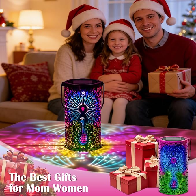 Solar Lanterns Outdoor Waterproof Peacock Decorative Lanterns Birthday Gifts for Women Solar Hanging Lantern for Yard Patio Backyard Porch Decor