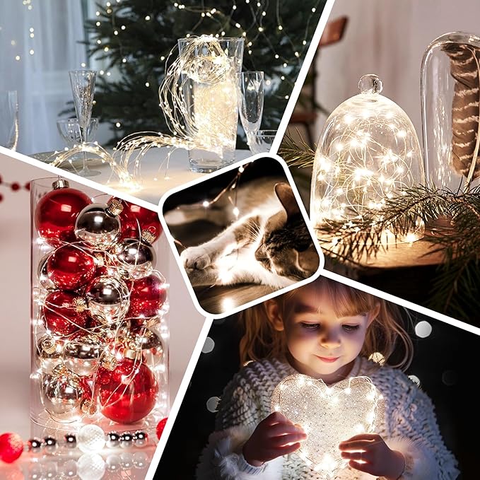 2-Pack 33ft Christmas LED String Lights, Waterproof Timer Lights