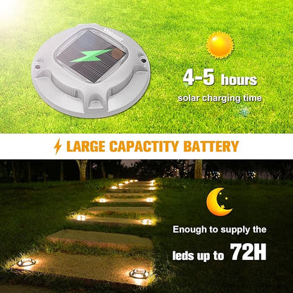 VOLISUN Solar Driveway Lights Dock Marine Lights 12 Pack,2 Colors in 1,Outdoor IP67 LED Deck Light,Solar Powered Waterproof Warning Step Light for Driveway Sidewalk Pathway (White/Warm White)