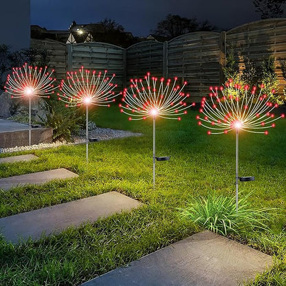 YOTOZU 4 PCS Solar Firework Light, Outdoor Solar Garden Decorative Lights 120 LED Powered 40 Copper Wires String DIY Landscape Light for Walkway Pathway Backyard Decoration Parties Perfect Gifts(Red)