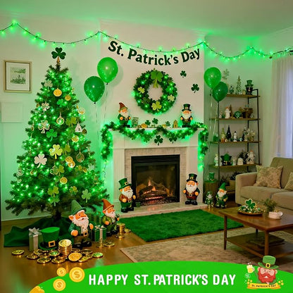 JMEXSUSS 2 Pack Green Christmas Lights for St Patrick, Each 33 FT 100 LED Green Battery Operated Lights, Battery Operated String Light Outdoor for Outside St Patrick Decoration Tree House Garden Decor