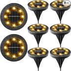 Solar Flat Disk Lights 8-Pack, Waterproof Landscape