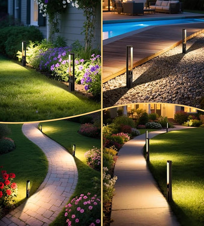 MEIKEE 5W Low Voltage Pathway Lights, 2700K 250LM LED Landscape Lighting, Auto On/Off, 12-24V, Aluminum Waterproof Outdoor Path Lights with Connectors for Garden Walkway Yard 4 Pack