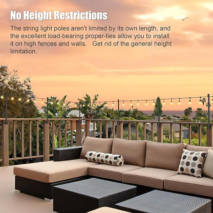 Suchtale 4 Pack 2.8 FT Outdoor String Light Poles, Suspension Fence Post Extender with Clip and Bracket, Deck String Lights Hangers, Wall Mounting Stand for Patio Garden Christmas Wedding Party,Black