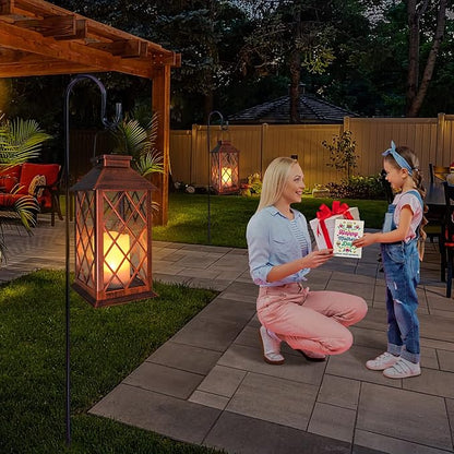 TAKE ME 14" Solar Lanterns Outdoor Garden Lantern Waterproof LED Flickering Flameless Candle Mission Lights for Table,Outdoor,Party