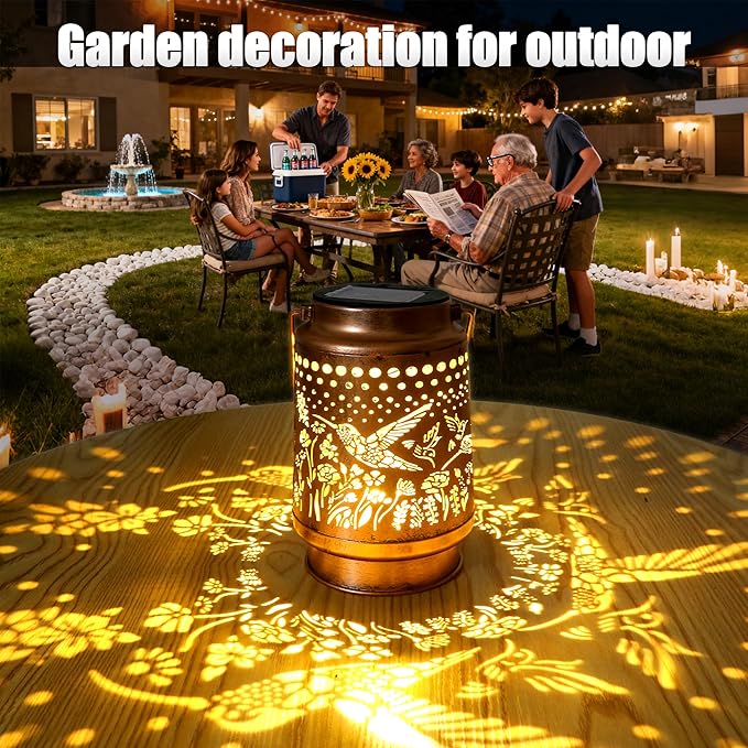 Hummingbird Solar Hanging Lanterns, Rustic Yard Decor