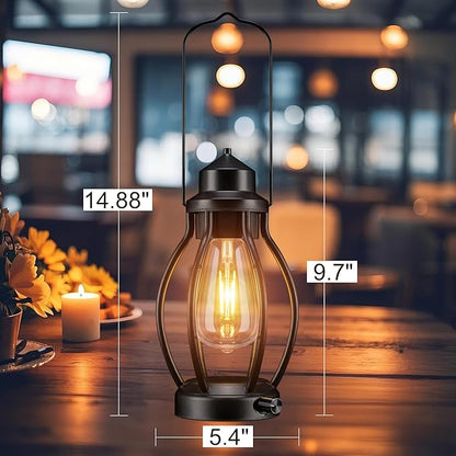 Rechargeable Outdoor Camping Lanterns 2Pack, Vintage Dimmable Hanging Outdoor Camping Lights with USB-C, Waterproof Table Lamps for Patio, Garden, Porch, Home Decorations