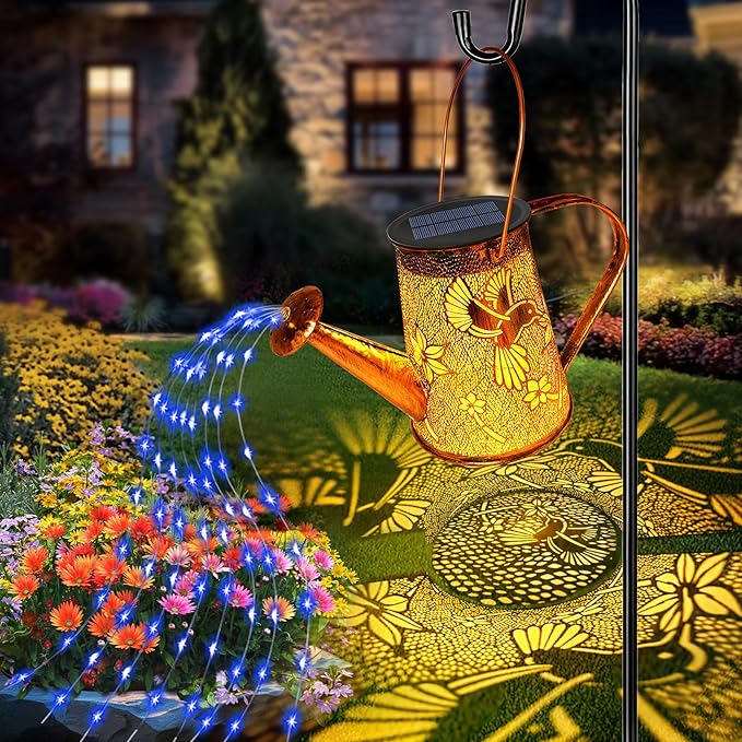 Solar Watering Can Lights, Hummingbird Gifts for Women Mom Grandma Birthday, Waterproof Outdoor Garden Decor Large Hanging Solar Lanterns Garden Lights for Patio Porch Yard Flowerbed Pathway