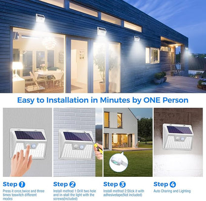Peasur Solar Outdoor Lights [20 Pack/140LED], 3000K Solar Motion Sensor Outdoor Powered Security Lights 3 Working Modes Waterproof for Outside Garden Yard, White Frame