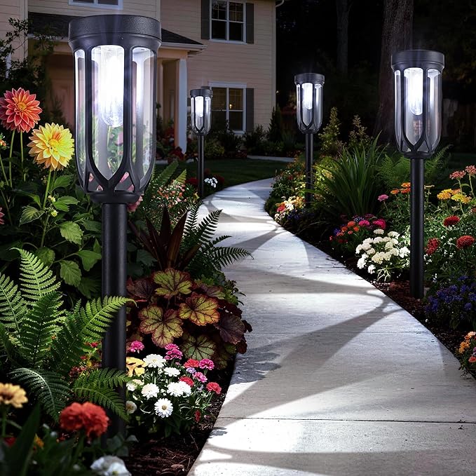 Lomotech Solar Pathway Lights - 8 Pack Solar Lights Outdoor Waterproof, Bright LED Solar Garden Lights for Patio Landscape Lawn Yard Walkway Driveway (White)