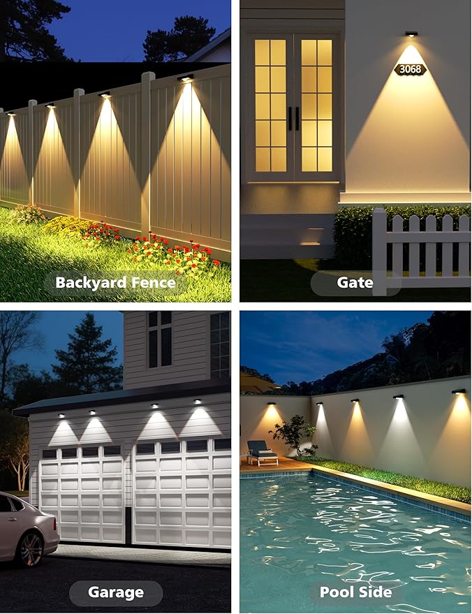 VOLISUN Solar Fence Lights, Fence Lights Solar Powered, IP65 Waterproof LED, 3 Color Temperatures Solar Light for Fence, Yard, Wall, Backyard (16 Pack, Black)