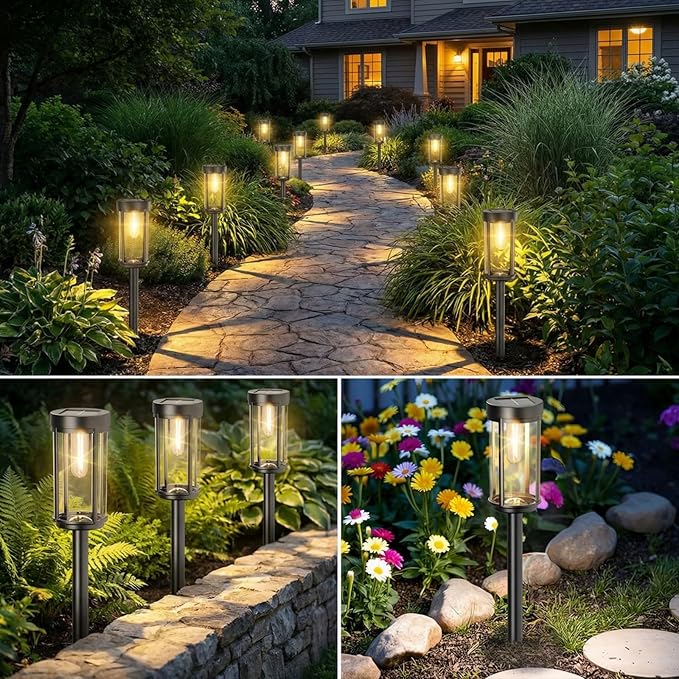 Sparkblaze 12 Pack Solar Pathway Lights Outdoor, Modern Classic Solar Garden Lights, Auto On/Off Landscape Lighting for Yard, Lawn, Patio, Walkway, Waterproof Solar Stake Lights. (12, Warm White)