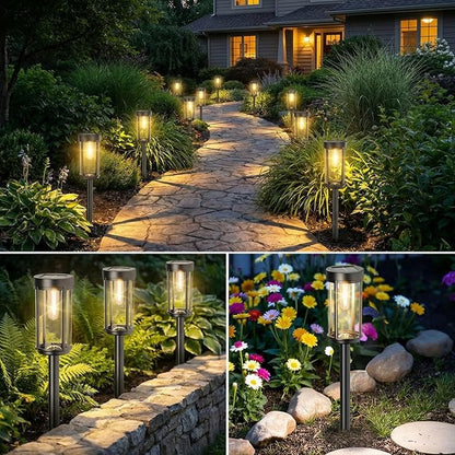 Sparkblaze 12 Pack Solar Pathway Lights Outdoor, Modern Classic Solar Garden Lights, Auto On/Off Landscape Lighting for Yard, Lawn, Patio, Walkway, Waterproof Solar Stake Lights. (12, Warm White)