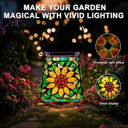 VOREEN Mosaic Solar Table Lamp & Hanging Lantern, 600mAh Battery, Warm White & RGB, 8–10 Hour Night Lighting, IP44 Waterproof, Outdoor Patio Garden Balcony Decor & Holiday Cozy Light