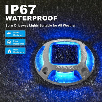 VOLISUN Solar Dock Marine Lights 12 Pack,2 Colors in 1,Outdoor IP67 LED Solar Powered Waterproof Driveway Marker Deck Lights for Warning Step Sidewalk Pathway (White/Blue),Saltwater Resistant