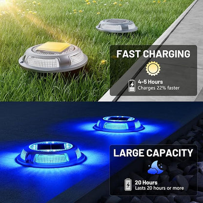 Solar Driveway Lights, 12 Pack Heavy Duty Driveway Lights Solar Powered 2 Color Mode (Cool White/Blue) IP68 Waterproof Outdoor Solar Deck Lights with Ground Stake for Pathway Garden Yard Walkway Dock