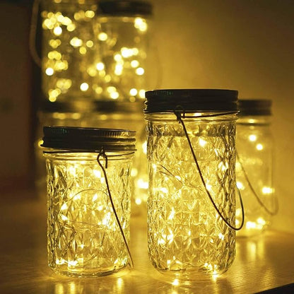 Miaro 6 Pack Mason Jar Lights, 20 LED Solar Warm White Fairy String Lights Lids Insert for Garden Deck Patio Party Wedding Christmas Decorative Lighting Fit for Regular Mouth Jars with Hangers