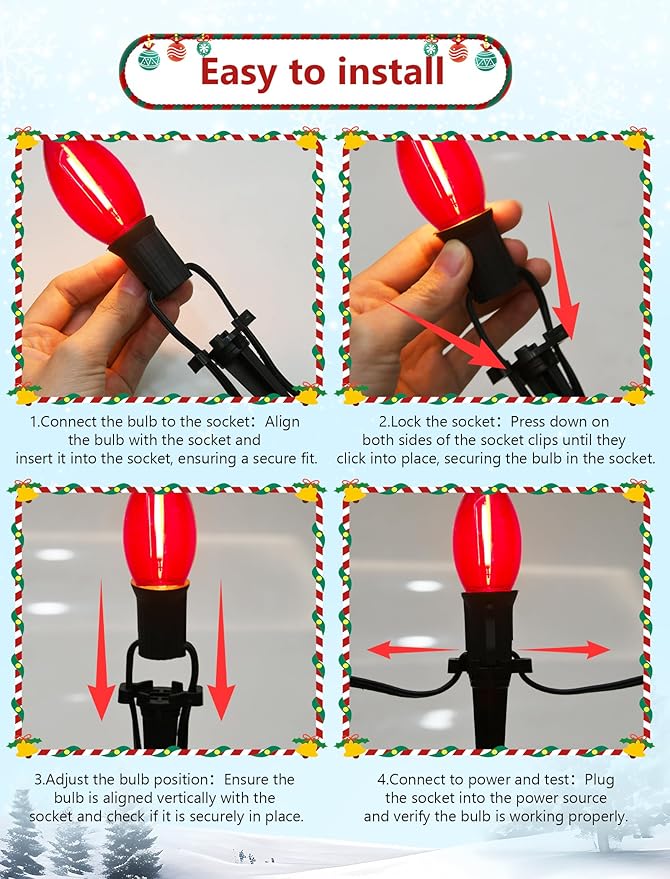 19.5FT Red and White C9 Christmas Pathway Lights, Outdoor LED String Lights with 10 Connectable Bulbs, Waterproof Yard Decor for Walkway, Driveway, Garden, and Holiday Lighting