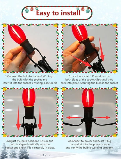 19.5FT Red and White C9 Christmas Pathway Lights, Outdoor LED String Lights with 10 Connectable Bulbs, Waterproof Yard Decor for Walkway, Driveway, Garden, and Holiday Lighting