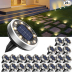 24-Pack Solar Ground Disk Lights, Warm White Waterproof LED