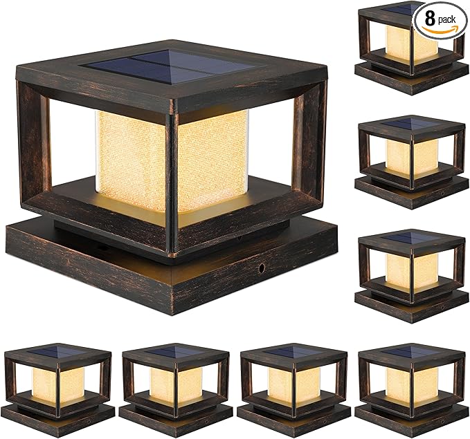 8-Pack Solar Post Cap Lights, Brown Waterproof