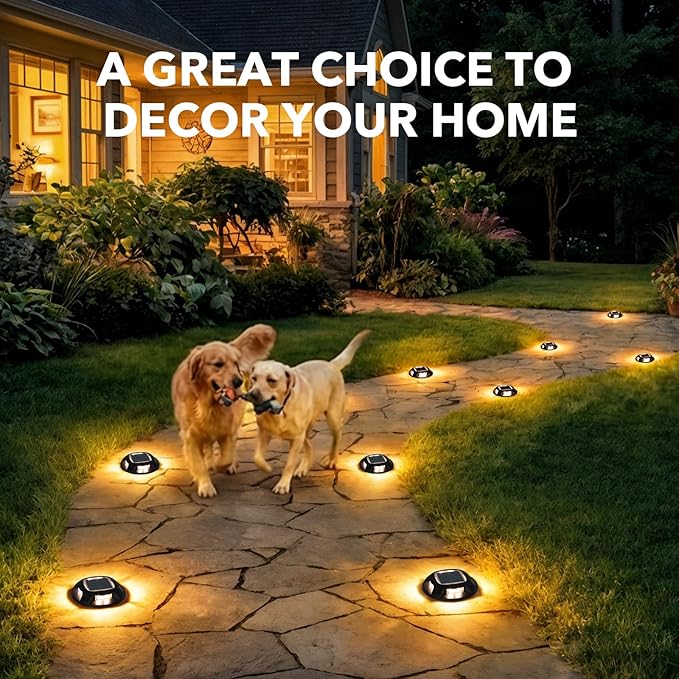 AGPTEK Solar Driveway Lights Outdoor 4 Pack, 2 Color Modes LED Deck Dock Marine Waterproof Driveway Marker Lights for Step Sidewalk Stair Garden Pathway Walkway Yard (Warm White/Cool White, Black)