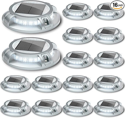 SIEDiNLAR Solar Driveway Lights Outdoor 4 Modes 40 LEDs Deck Driveway Markers Marine Dock Light Waterproof for Walkway Ground Pathway Step Garden Yard, White/Warm Dynamic Lighting (16 Pack)