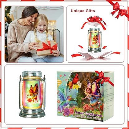 ANGMLN 2 Pack Solar Fairy Lanterns for Outdoor Garden,Gifts for Mom, Grandma, and Women, Waterproof Jar Lights for Patio Yard Lawn Tree Party Decor