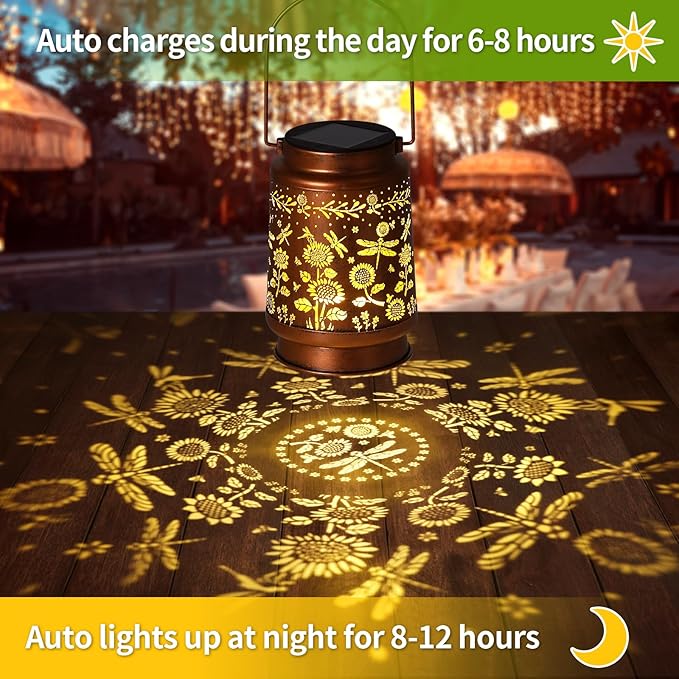 Solar Lanterns Outdoor Waterproof Garden Decor Christmas Gifts for Women Mom Birthday Gifts Ideas Metal Bird Decorative LED for Patio Pathway Landscape Walkway Terrace Balcony Lawn Yard(Dragonfly)