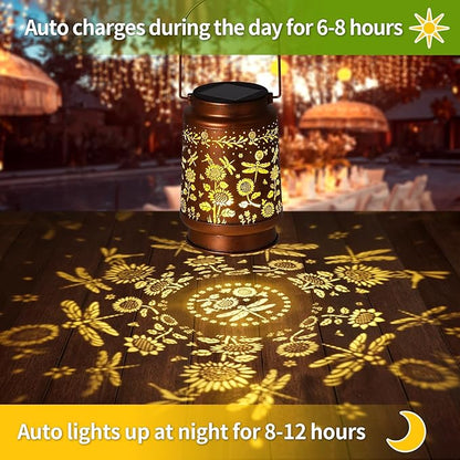 Solar Lanterns Outdoor Waterproof Garden Decor Christmas Gifts for Women Mom Birthday Gifts Ideas Metal Bird Decorative LED for Patio Pathway Landscape Walkway Terrace Balcony Lawn Yard(Dragonfly)