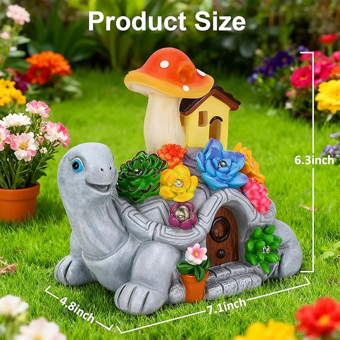 Solar Garden Outdoor Statues Turtle with 8 LED Lights, Shatter-Resistant Resin Tortoise Garden Ornaments for Yard, Patio, Lawn, Balcony, Home, Mom Birthday Gifts for Women Grandma