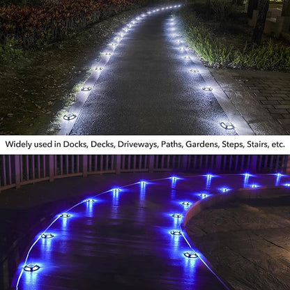AGPTEK Solar Driveway Lights Outdoor 12 Pack, 2 Color Modes LED Deck Dock Marine Waterproof Security Marker Lights for Step Sidewalk Stair Garden Pathway Walkway Yard(Blue Light/Cool White, Black)