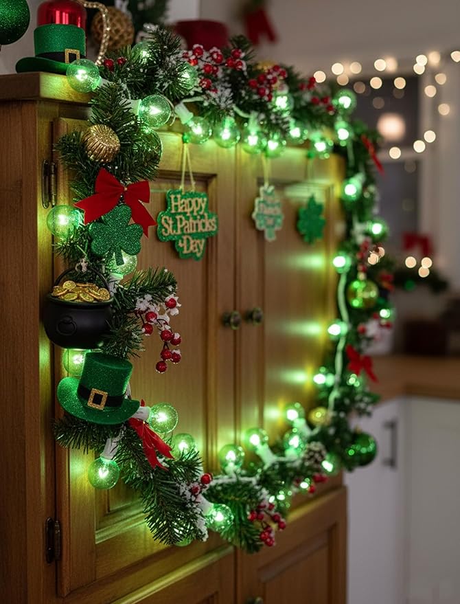 G40 Green St. Patrick’s Day Globe String Lights, 25Ft Outdoor St. Patrick’s Day Decorations Lights with 27 Green Incandescent Bulbs, Hanging Patio Lights Waterproof for Christmas Wedding Party Garden
