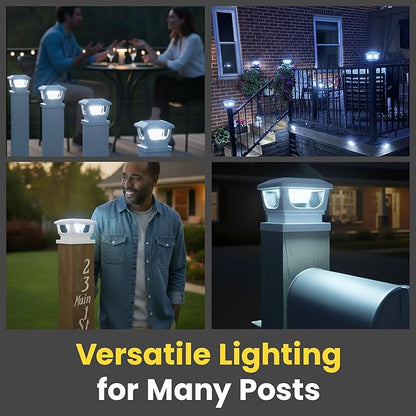 Brighticonic Solar Post Cap Lights Outdoor for 4x4, 3x3 – Auto On/Off Post Lights Solar Powered - Easy Install, IP65 Waterproof Deck & Fence Lights – Long Lasting Battery – 120 Lumen, CoolWhite - 2pck