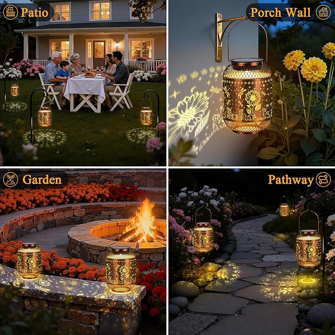 Vaukki Solar Lantern Outdoor Waterproof, Dragonfly Garden Decor Birthday Gifts for Women Friendship Mom Grandma Sister, Metal Hanging Solar Lights for Outside, Patio, Yard, Backyard, Porch, Pathway