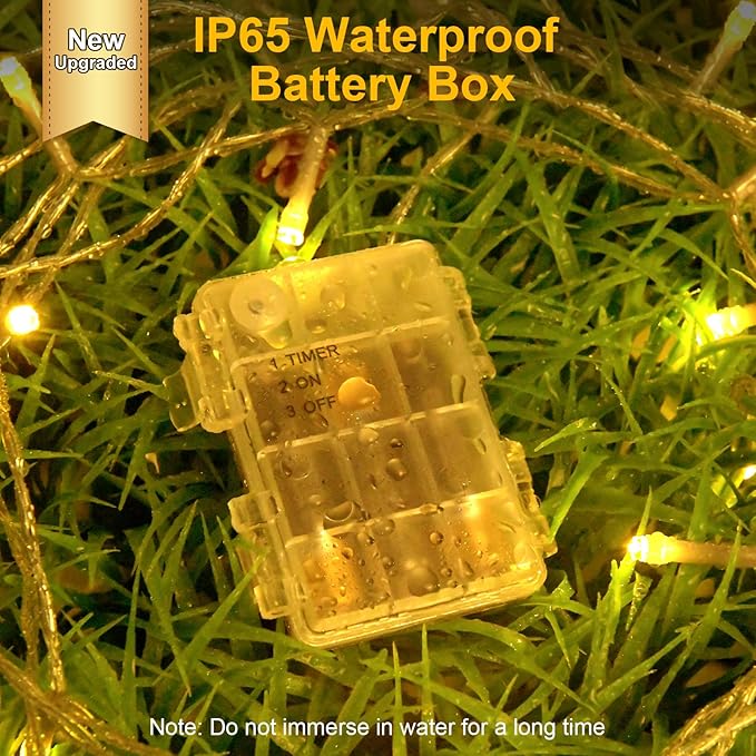 Christmas Lights Outdoor Battery Operated Total 100LED 33ft for Christmas Decorations 16.4Ft*2, 50LED*2 Waterproof Indoor with Timer for Christmas Decor, Warm White