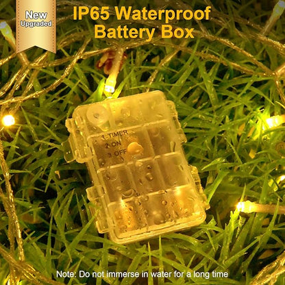 Christmas Lights Outdoor Battery Operated Total 100LED 33ft for Christmas Decorations 16.4Ft*2, 50LED*2 Waterproof Indoor with Timer for Christmas Decor, Warm White
