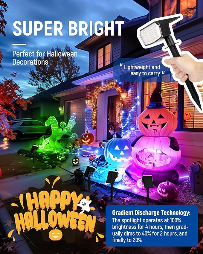 RGB Color-Changing Solar Spotlights, Waterproof Garden LED