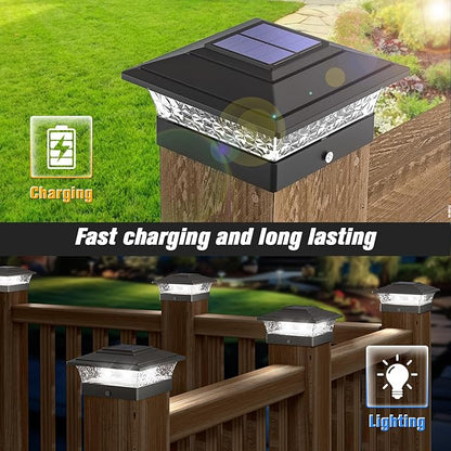 Solar Post Cap Lights Outdoor 12pack, Waterproof Fence Post Lights with 16 Ultra Bright LEDs Fit 4x4 Wood/Vinyl Posts, Black Deck Post Lights with Warm/Cool White for Garden Patio Porch Yard