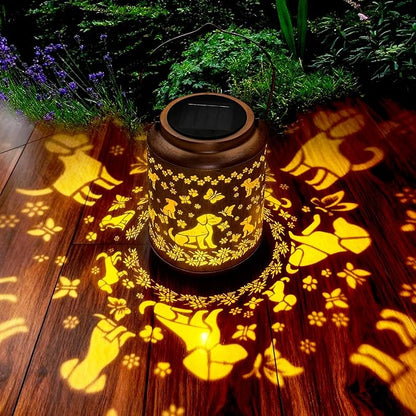 Labrador Dog Solar Lanterns Outdoor,Metal Hanging Solar Lights with Labrador Dog Projection-Waterproof Garden Decor for Yard,Patio,Backyard,Porch-Gifts for Women,Mom,Grandma,Sister