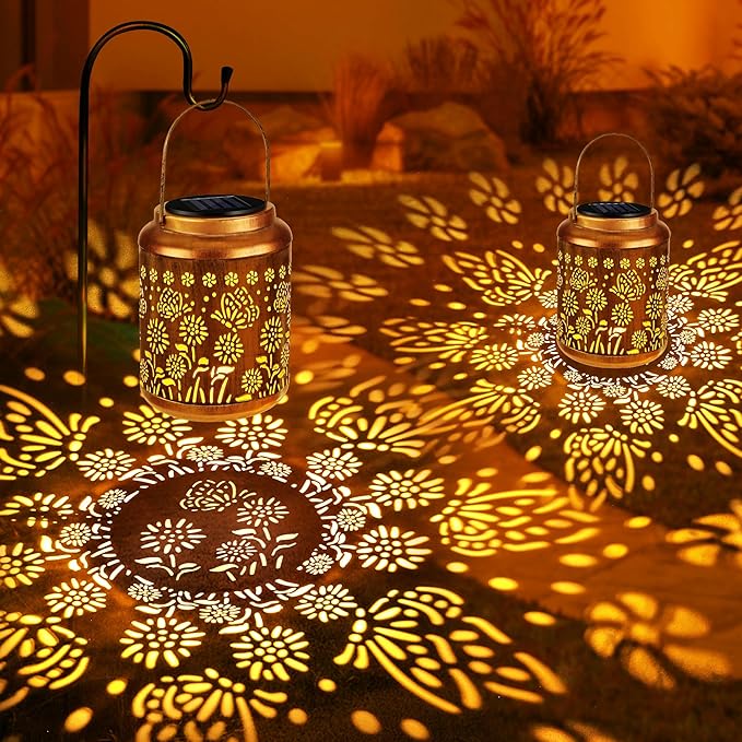 Brizled Butterfly Solar Lantern Lights 2 Pack, Warm White Christmas/Birthday Gift for Women Mom Grandma, Waterproof Hanging Solar Butterfly Lights, LED Lanterns for Garden Patio Path Tabletop Decor