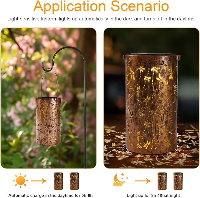 Dragonfly Solar Lantern, Chrismas Gifts for Women, Outdoor Waterproof LED Decorative Garden Lights for Lawn, Landscape, Patio, Porch Hanging Solar Lights for Ladies, Mom, Grandma