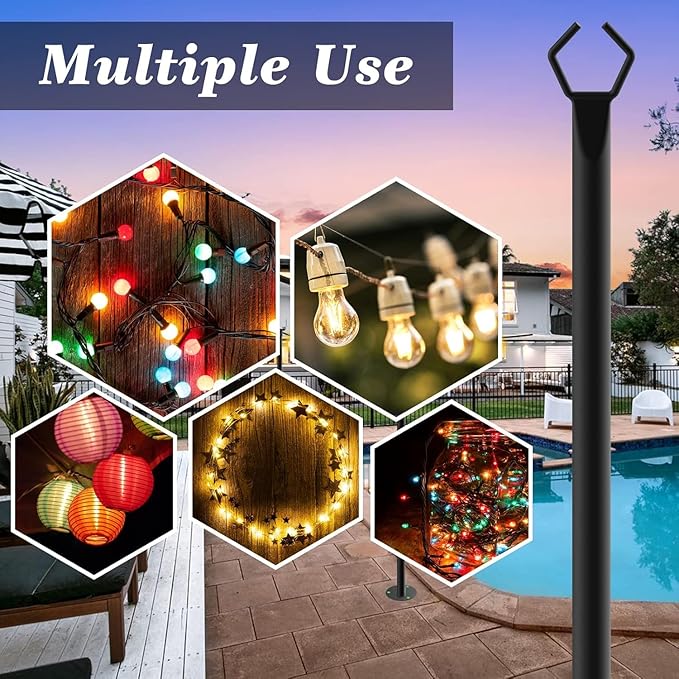 10ft String Light Hanging Poles 6-Pack, Metal