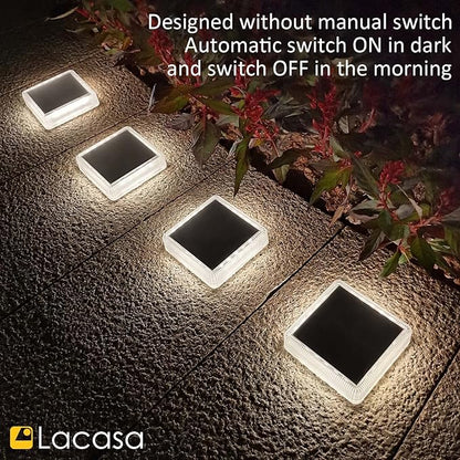Lacasa Solar Deck Lights, 4 Pack 30LM LED Dock Lights Natural White 4000K, Outdoor Solar Powered Step Lights Light up All Night IP68 Waterproof Auto ON/Off for Garden Stairs Driveway Pathway Lighting