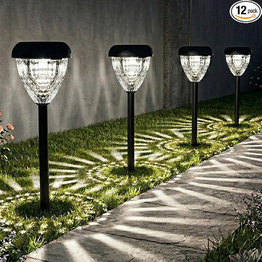 Ensenior Solar Pathway Lights Outdoor - 14.17" Height, 6500K LED Landscape Garden Lights, IP65 Waterproof, Tool-Free Auto ON/Off for Garden Yard Patio Walkway Landscape, 12-Pack