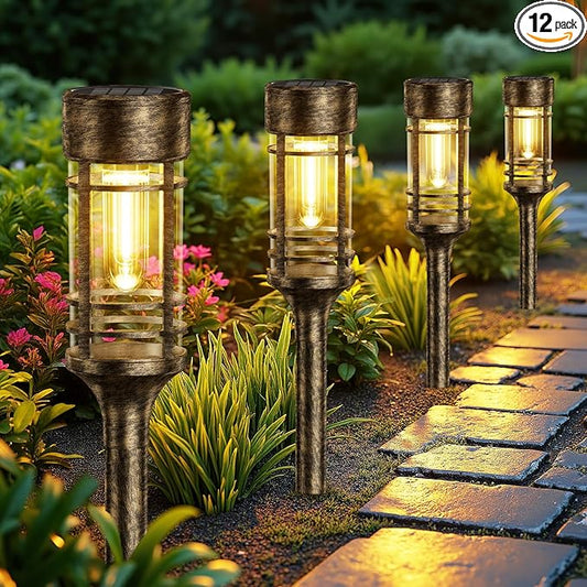 LETMY 12 Pack Brown Solar Pathway Lights Outdoor, Bright Solar Lights Outdoor Waterproof IP65, Solar Garden Lights Outdoor for Yard Walkway Driveway Landscape Garden Decor (Bronze)