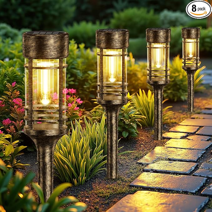 LETMY 8 Pack Brown Solar Pathway Lights Outdoor, Bright Solar Lights Outdoor Waterproof IP65, Solar Garden Lights Outdoor for Yard Walkway Driveway Landscape Garden Decor (Bronze)