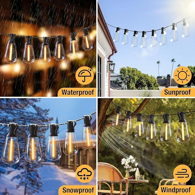 litogo 120ft Patio Lights Outdoor Waterproof, LED Outdoor String Lights with Shatterproof Edison Bulbs, Dimmable Outside Hanging Light with Timer for Bistro Cafe Tent Yard Garden Porch